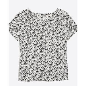 [J. Crew] Black White Giraffe Novelty Print Short Sleeve Round Neck Blouse Sz XL